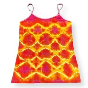Hand tie dyed dragon or mermaid scale tank yellow orange pink M